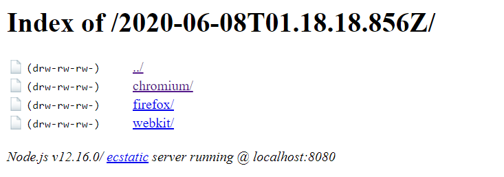 Índice de directorios dentro de una ejecución. Contiene un directorio por navegador