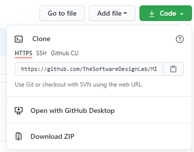 Panel desplegable del sitio web del repositorio para descargar el código